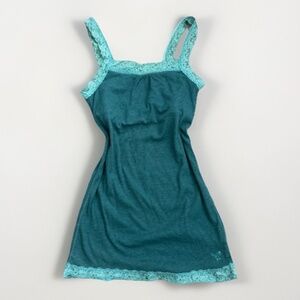 American Eagle Women’s Small Lace Strap Babydoll Ribbed Long Tank Top Layer Y2K